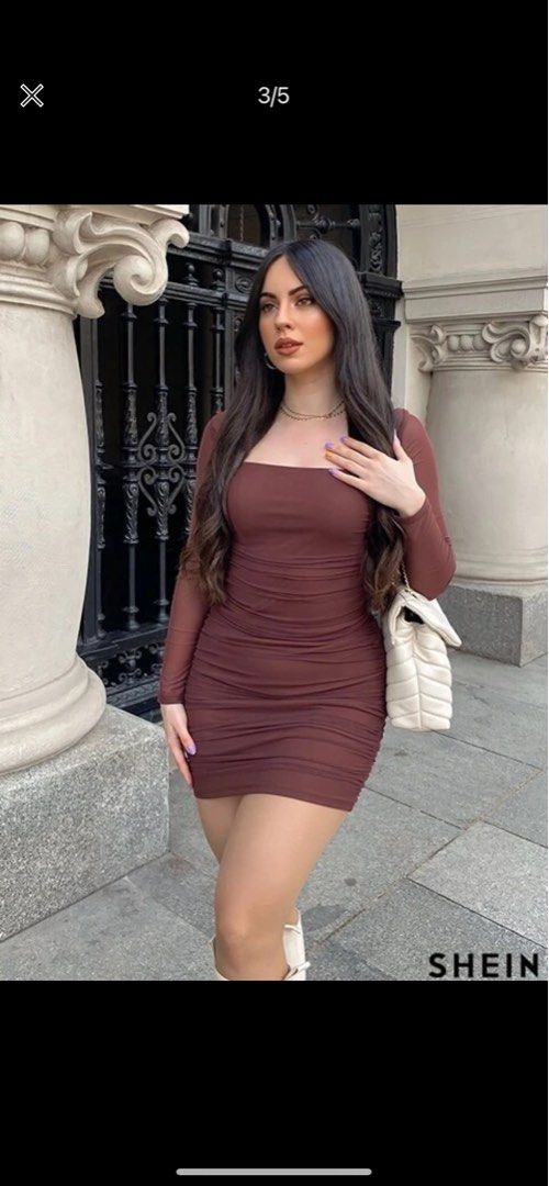 Shein Square Neck Ruched Mesh Bodycon Dress, Women's Fashion, Dresses &  Sets, Dresses on Carousell