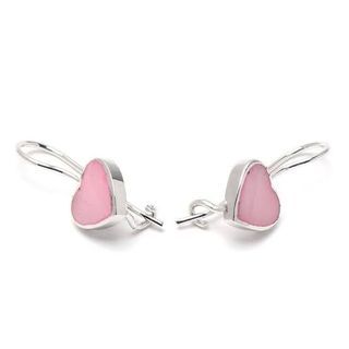 Silverworks E5780 Kidney Earwire Heart with Pink Mother of Pearl Earrings (Silver)