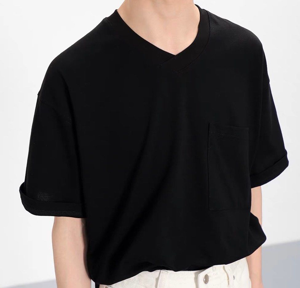 The Black t-shirt black cotton shirt Korea style clean fit clean