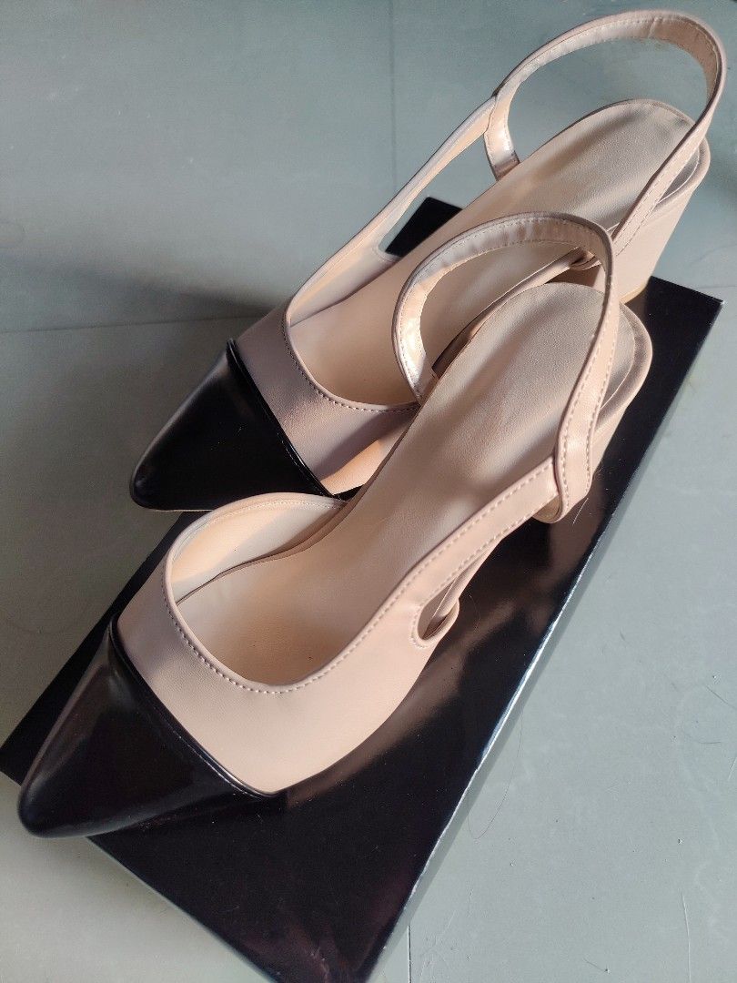 Two tone cap toe slingback heels chanel dupe, Women's Fashion