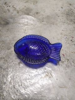 Vintage Cobalt Blue Glass Fish Trinket or Sauce Dish