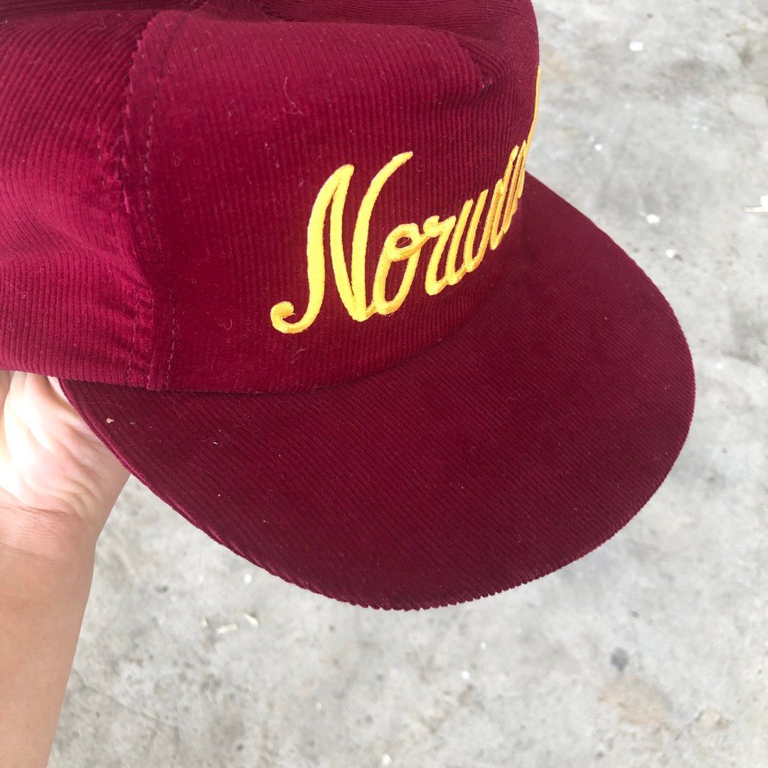 Vintage Norwich University Script Corduroy Snapback Hat, Men's Fashion