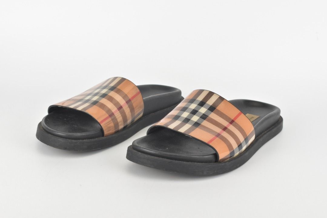 Vintage Nova Check Patent Pool Slides Size 36.5 Luxury
