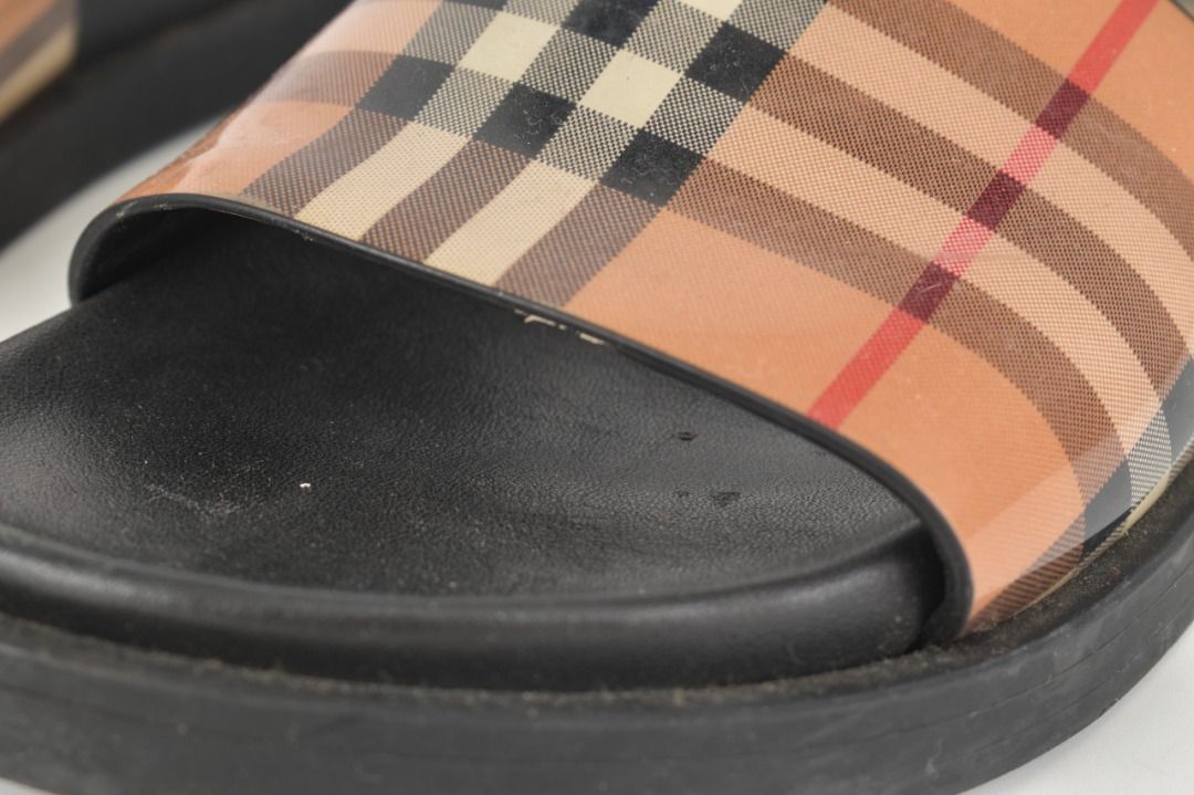 Vintage Nova Check Patent Pool Slides Size 36.5 Luxury