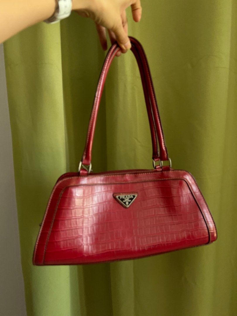 Nina Raye by Croton Real Exotic Red Crocodile bag Medium handbag/silver  hardware | eBay