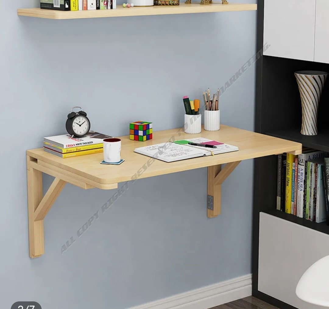 Wall mounted foldable table (60cm x 40cm) light walnut color