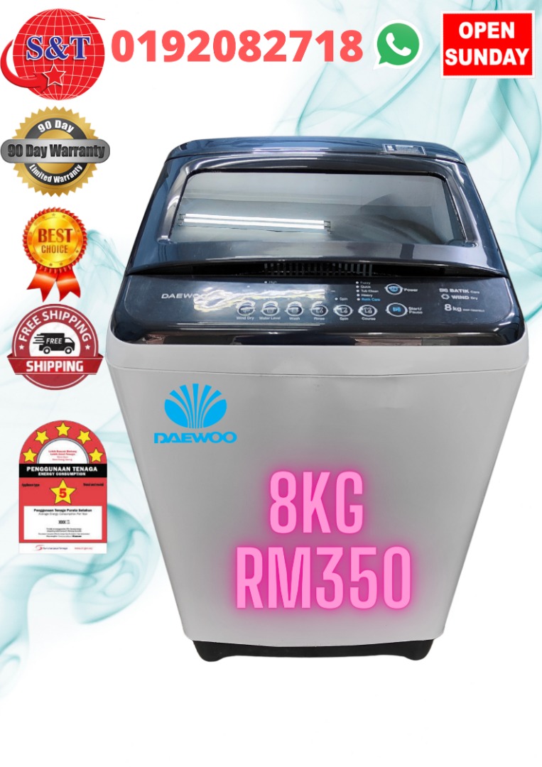 WASHING MACHINE DAEWOO 8KG, TV & Home Appliances, Washing Machines and