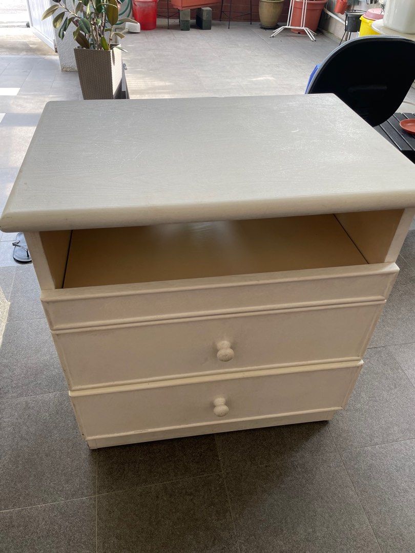 White Wooden TV console with castors, Furniture & Home Living