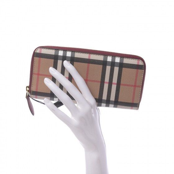 100 Authentic BURBERRY Vintage Check Elmore Zip Around Wallet Crimson