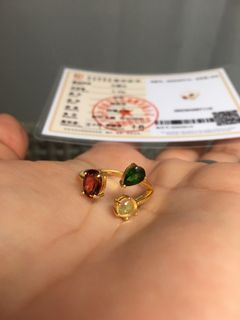 3 Gemstone Ring High Quality with Certificate s925 gold plated
