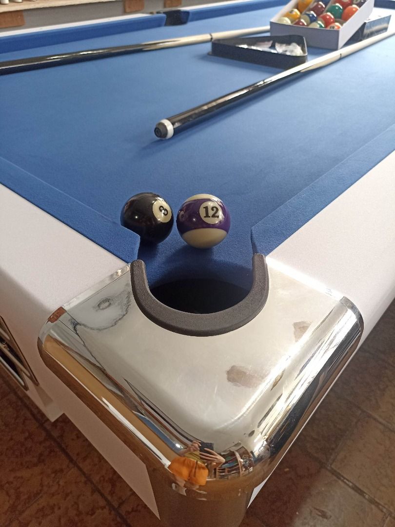 4x8ft. junior Kangaroo white billiard table (Category: Billiards and Bowling) located in San Pablo. Submitted by ablpsports (Listing ID 1231488637, Image 3). Description: 4x8ft. mdf kangaroo white billiard table Accessories Included: ✅2 Pcs Billiard Cue Stick ✅2 Pcs Billiard Chalk ✅2 Inches Billiard Ball Set ✅2 Inches Plastic Triangle Rack ✅Billiard Brush SPECS: * Junior Size * MDF (Medium density fiber) * Autoball 👉 Look for Ms. ELLA CORAL 😇 F
