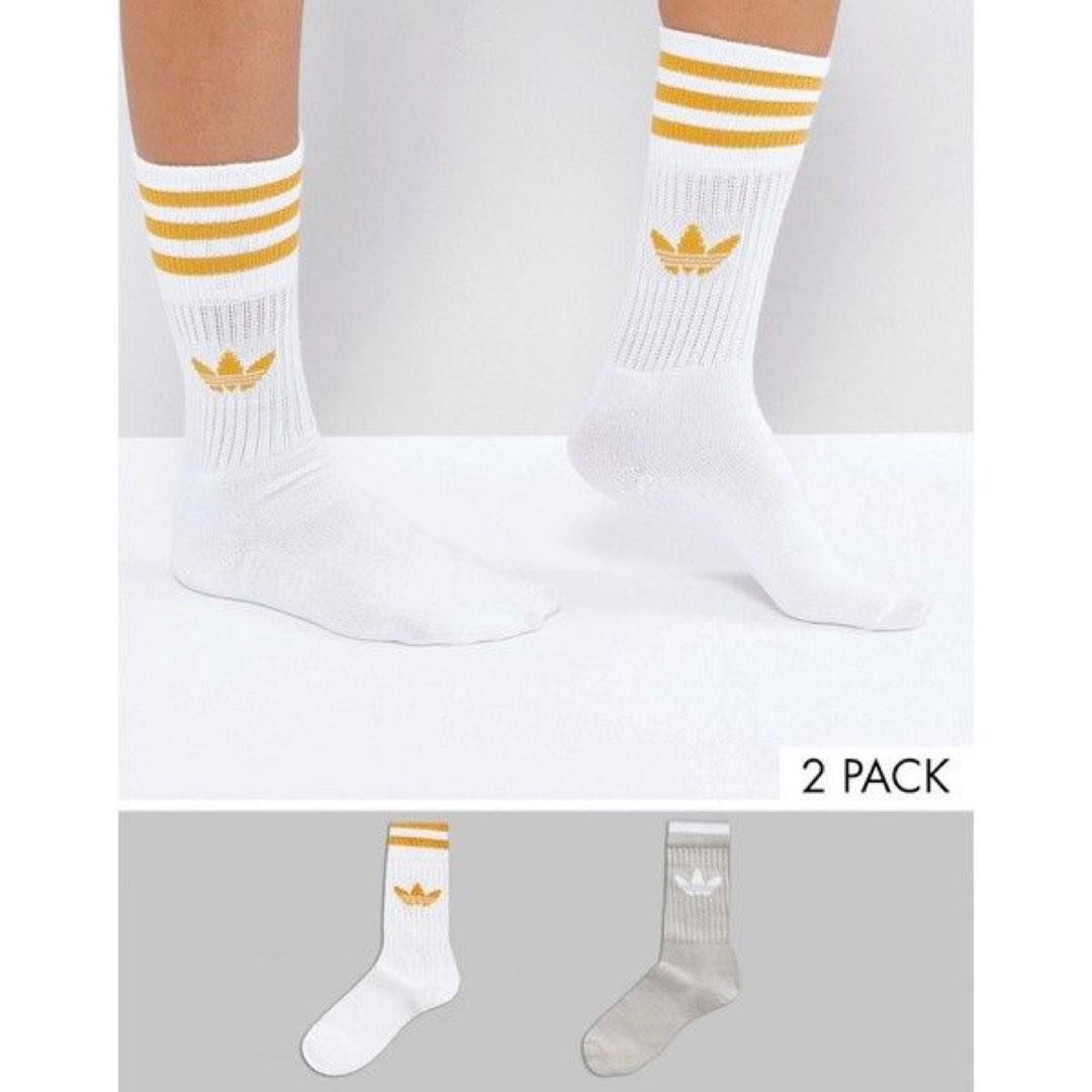 adidas crew socks grey and yellow, Men's Fashion, Watches & Accessories