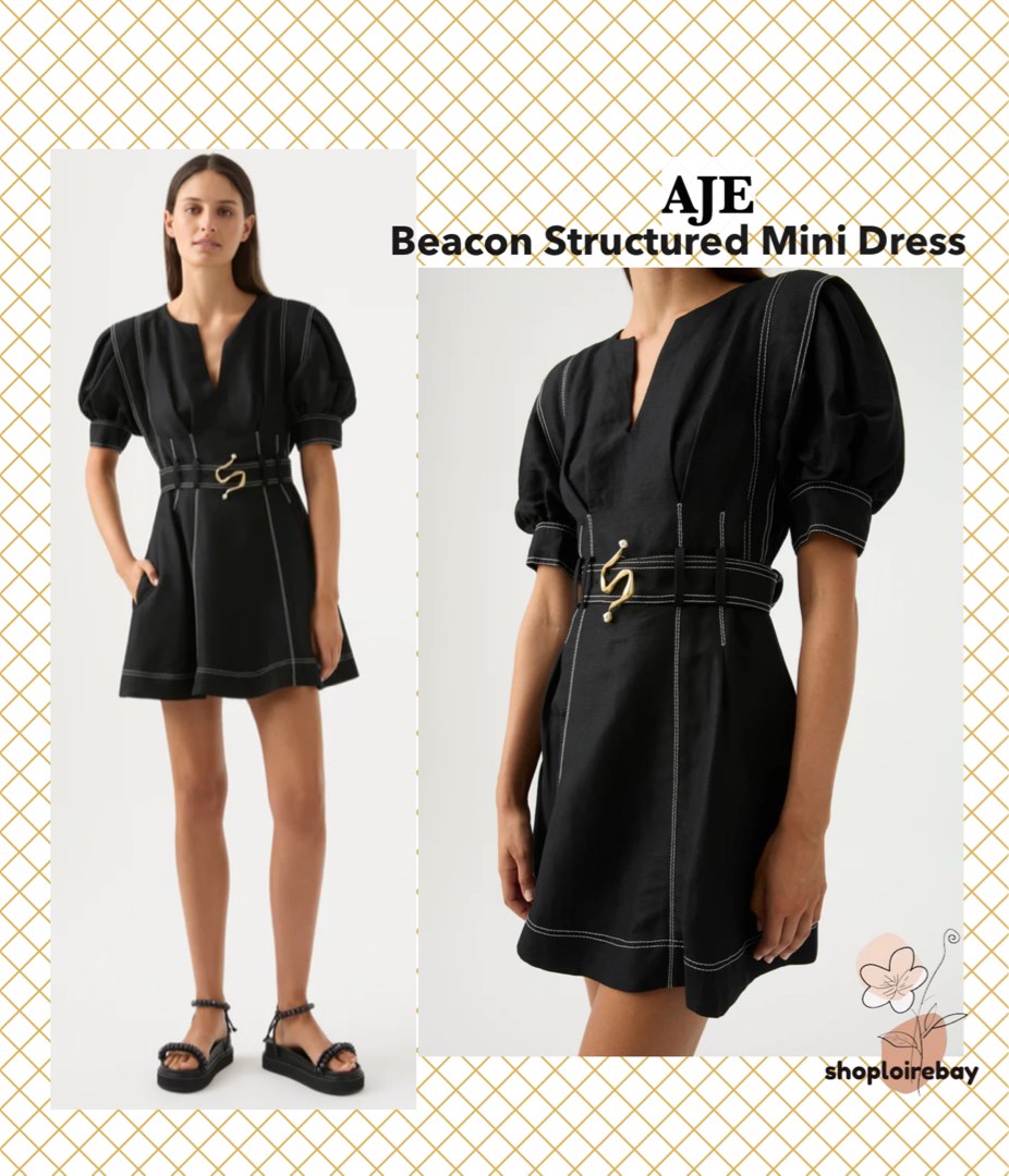 AJE Beacon structured navy blue midi dress, Women's Fashion, Dresses