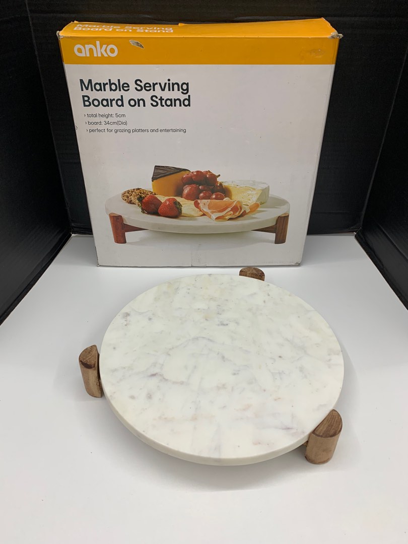 Anko Marble Serving Board on Stand, Cheese Board, Charcuterie Board, Furniture & Home Living