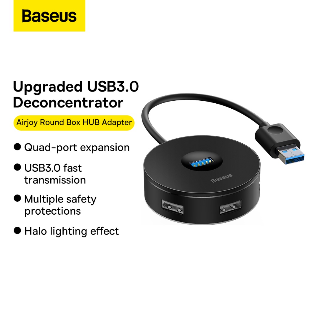 Baseus Airjoy Round Box Hub Adapter USB 3.0 / USB-C to USB 3.0*1 + USB  2.0*3 10cm Type-C Data Transfer For Laptop Desktop USB Devices, Computers &  Tech, Parts & Accessories, Cables