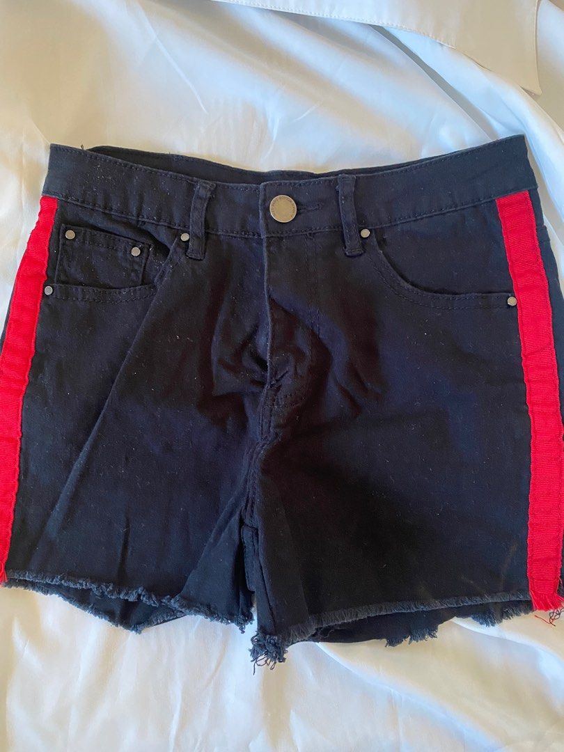 Denim shorts clearance with red stripe