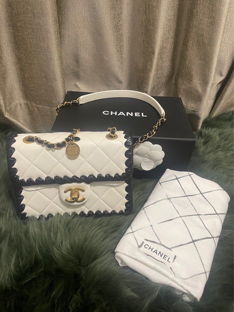 Chanel Crossbody Chain Calfskin Black & White GHW, Luxury, Bags