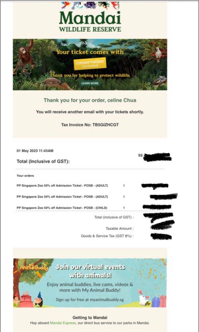 Discounted Mandai zoo entrance tickets June, Tickets & Vouchers, Local