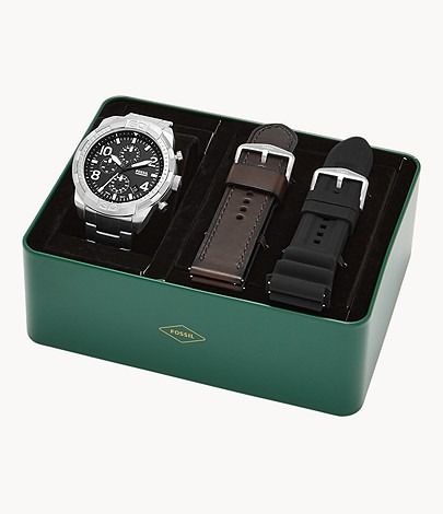 Gift Set Fossil Bronson Chronograph Stainless Steel Watch and Interchangeable Strap Set 50mm FS5968SET Men s Fashion Watches Accessories Watches on Carousell