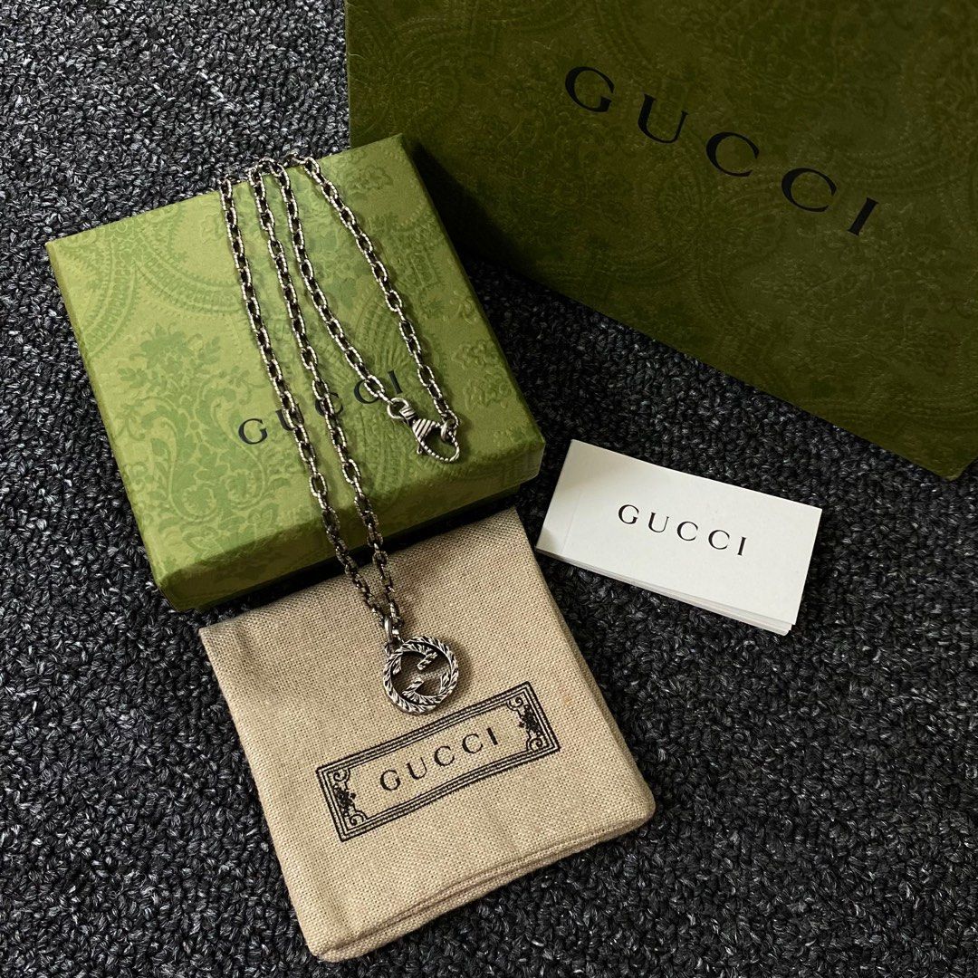Gucci Silver 925 Interlocking GG Pendant Necklace Unisex Luxury
