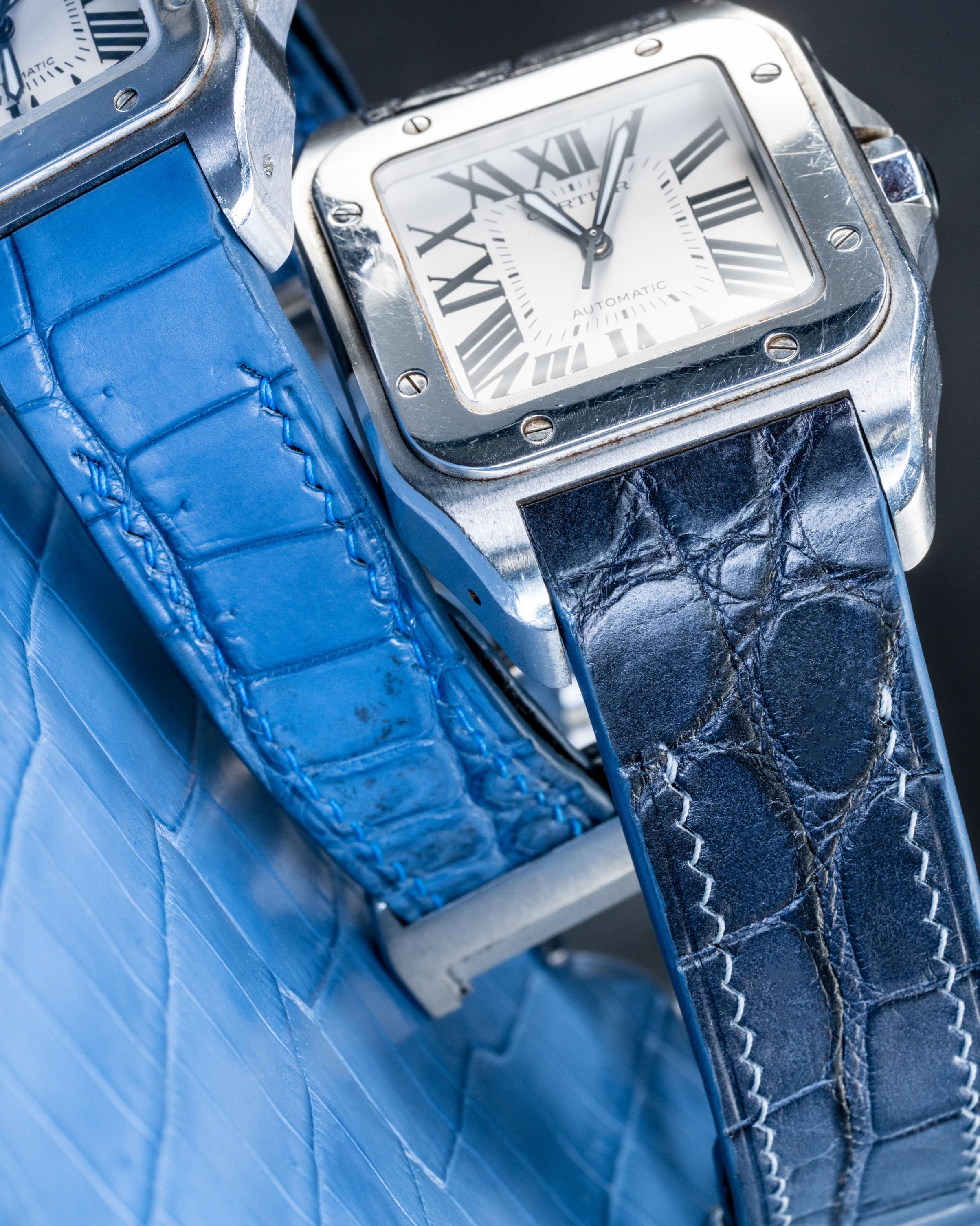 Handmade Hand stitched Watch Strap in Baby Blue Himalayan Ombre