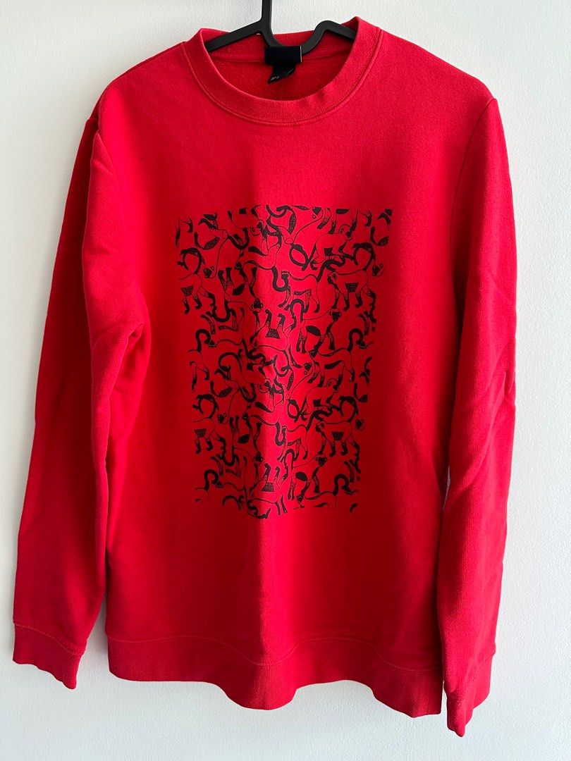 H M Red monkey long sleeve hoodie Men s Fashion Tops Sets