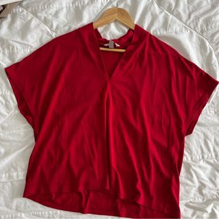 H&M Red V Neck Drop Shoulder Shirt Blouse