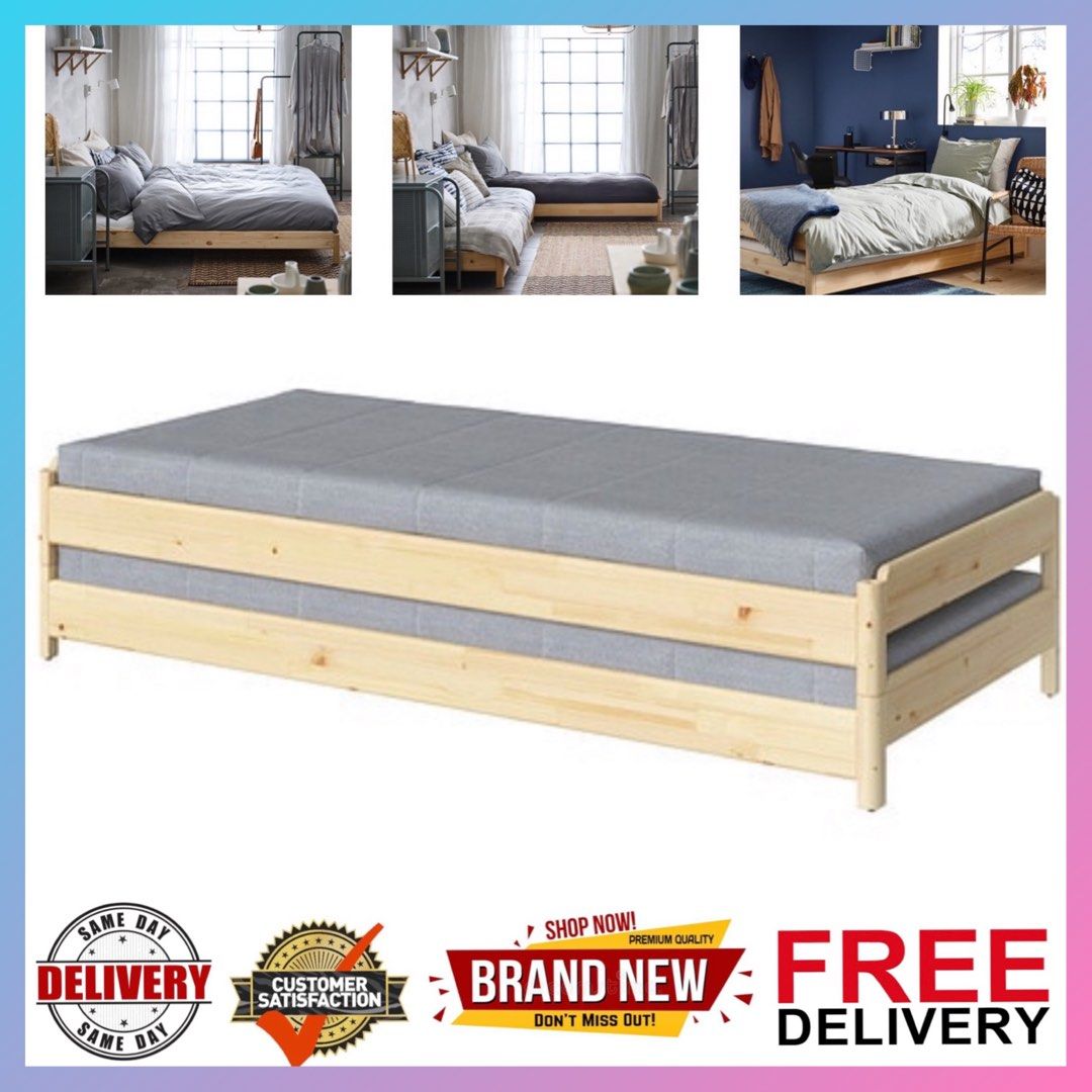Ikea Bed Frame UT KER Stackable bed with 2 mattresses Malm Brimnes
