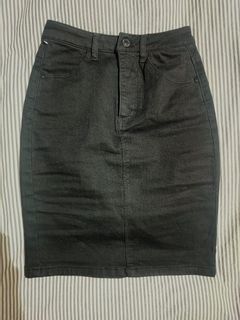 Jay Jays Super High Waist Jet Black Bodycon Denim Mini Skirt Size 4 New