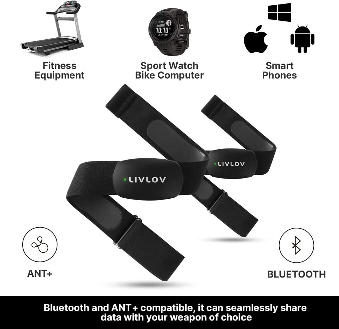 LIVLOV V6 Heart Rate Monitor Chest Strap, Bluetooth ANT+ Heart Rate
