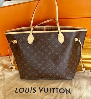 Louis Vuitton Neverfull Damier Ebene Patches MM Cerise Lining in