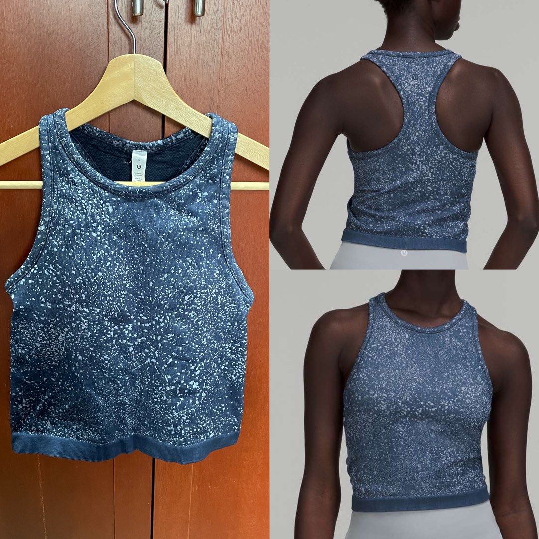 Lululemon Ebb to Street Cropped Racerback Tank Top Distorted Noise Mineral  Blue / Pastel Blue 10