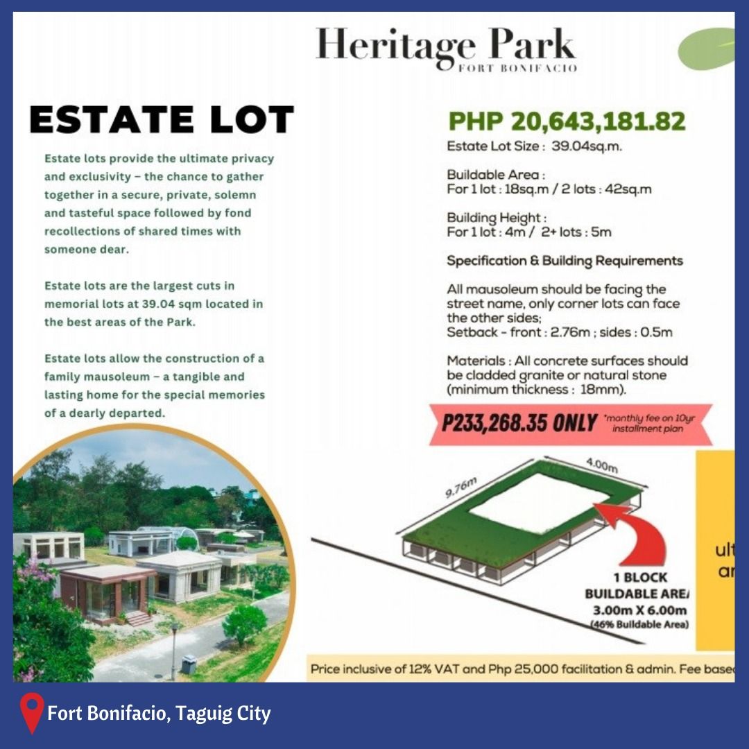 MEM01 Heritage Park Fort Bonifacio Memorial Lot and Property For Sale