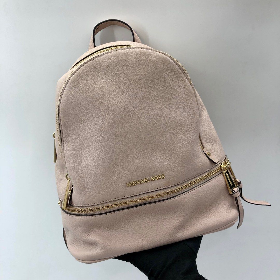 Michael Kors Rhea Zip Medium Leather Backpack Soft Pink MK Logo Monogram  SEALED  eBay