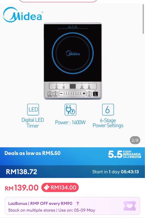 Midea 1600W Electric Stove (DM for video of its functioning as proof
