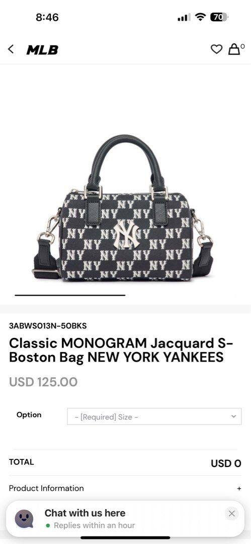 NEW YORK YANKEES Classic MONOGRAM Jacquard S-Boston Bag (Black)