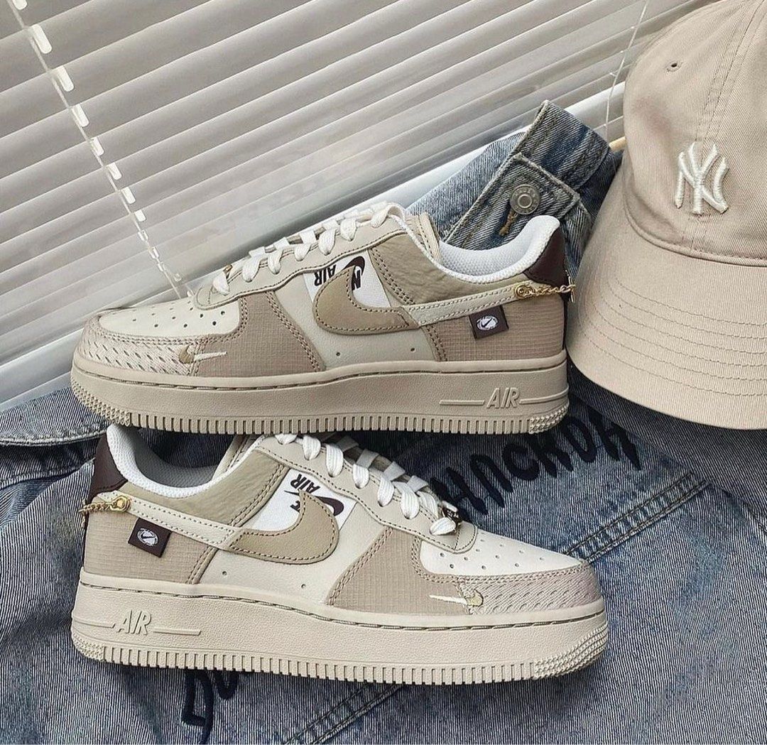 Nike Air Force 1 Tan Bling Men s Fashion Footwear Sneakers on