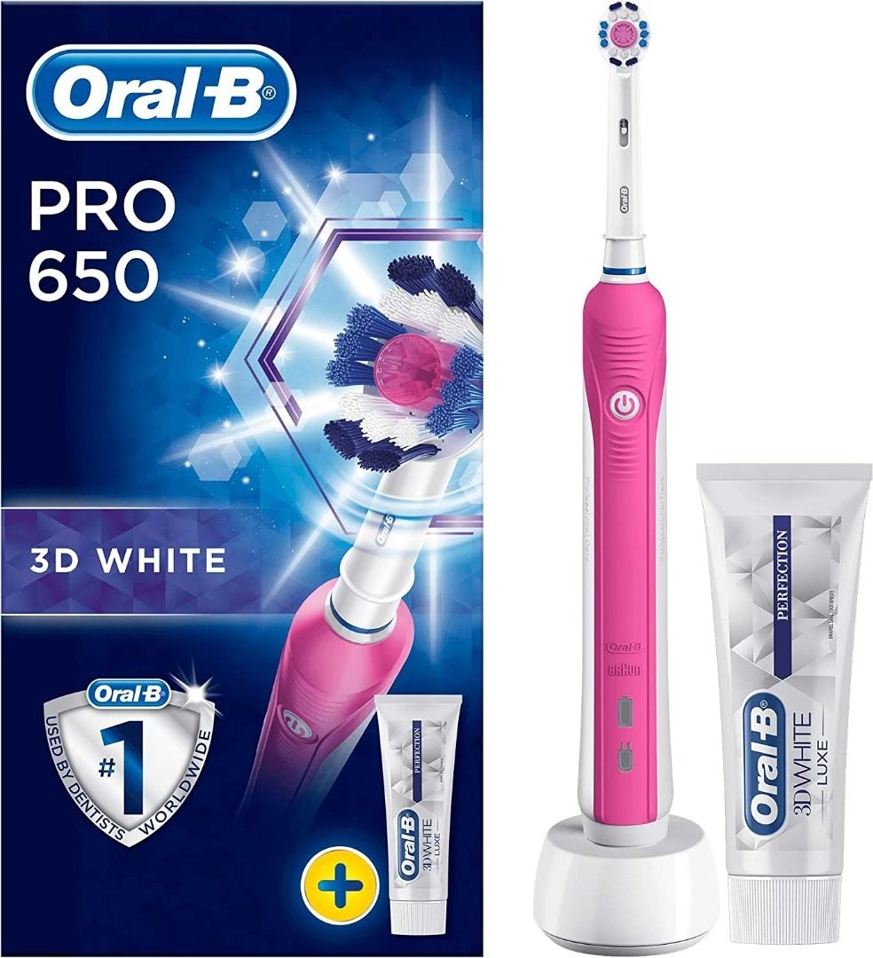 OralB Battery Powered Pro 650 Pink Electric Toothbrush + 1 Bonus