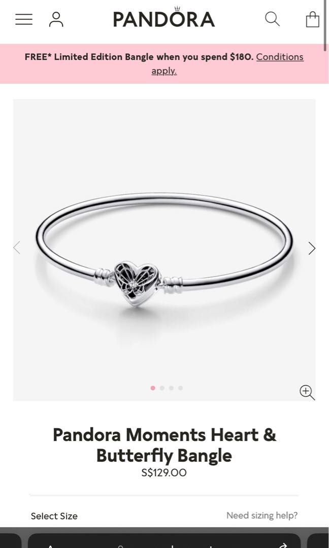 Pandora Heart Butterfly Bangle (Sterling Silver), Women's Fashion