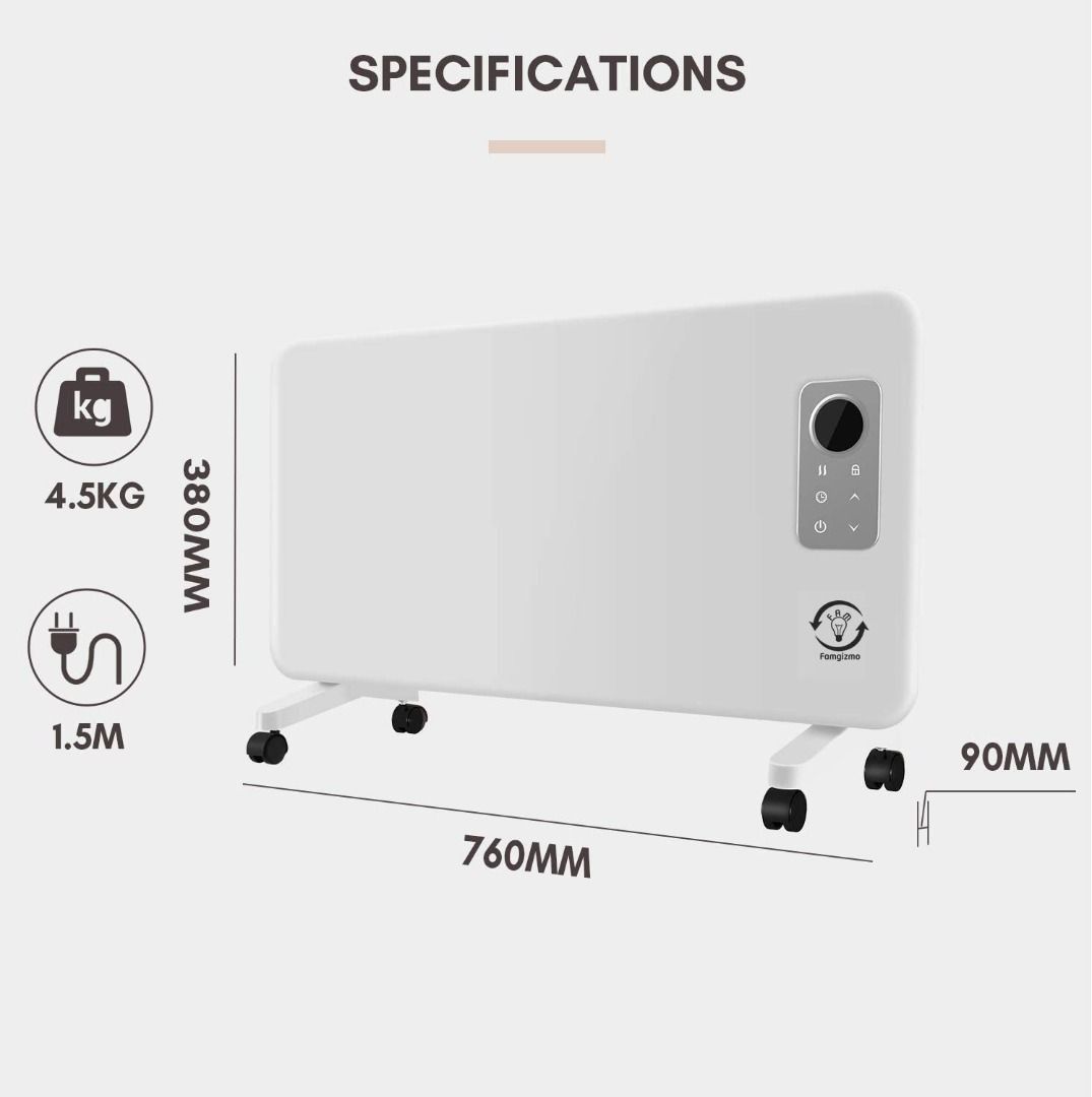 Panel Heater Radiator Wall Mounted Convector - FAM famgizmo 1800W WIFI  Ultra Slim Electric 7-Day Timer u0026 Advanced Thermostat,IP24 Rated Bathroom  Safe, TV u0026 Home Appliances, Air Conditioners u0026 Heating on Carousell