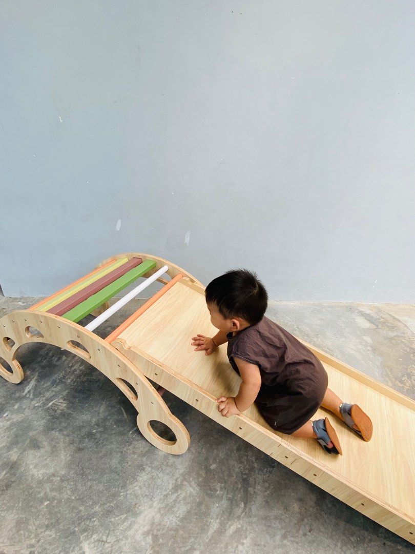 Pikler Triangle With Rock Climbing Ramp Set, Babies & Kids, Baby ...