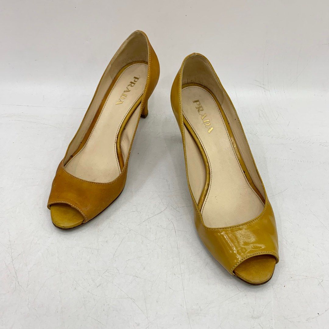 PRADA ORANGE YELLOW OPEN TOE HEELS 237012607 +, Luxury, Sneakers
