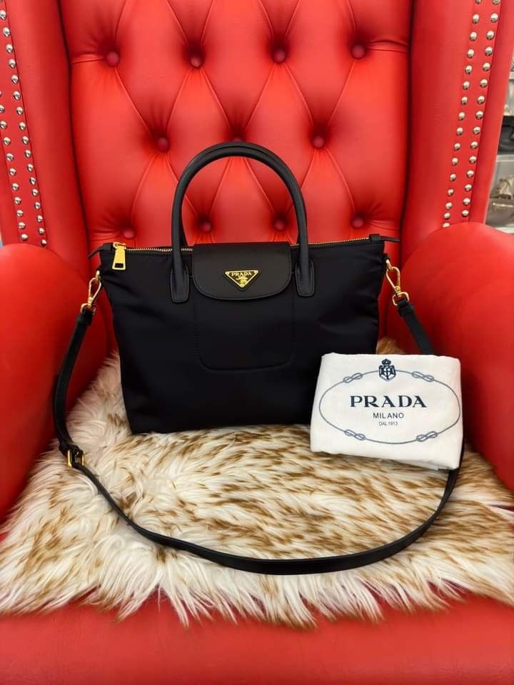 Prada Black Tessuto Nylon And Saffiano Leather Tote Bag Prada