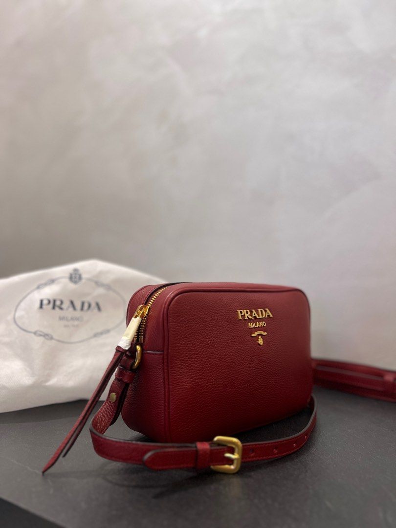 $98/mo - Finance Prada Black Vitello Phenix Leather Shoulder Camera Bag  1BH103