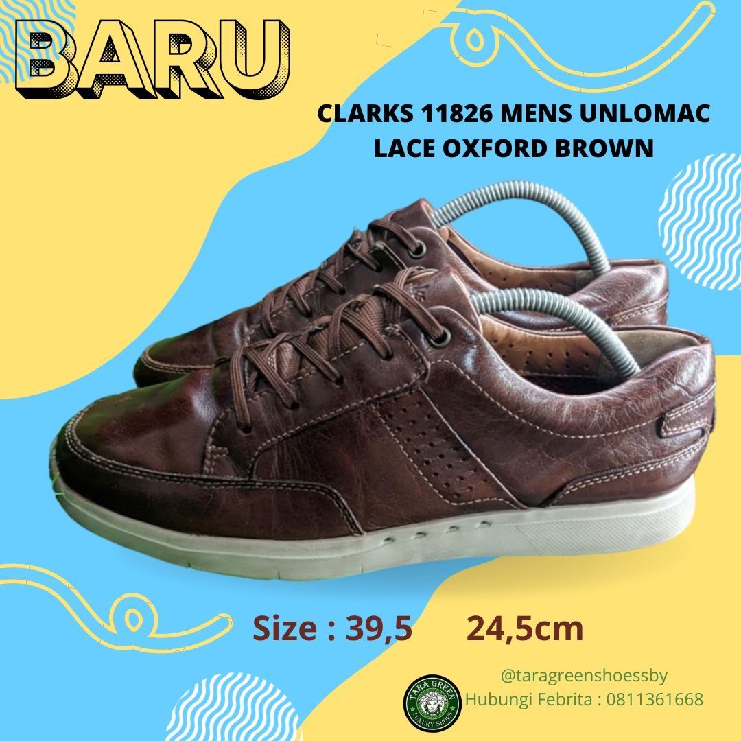 Sepatu Clarks 11826 Mens Unlomac Lace Oxford Brown Size 39 5