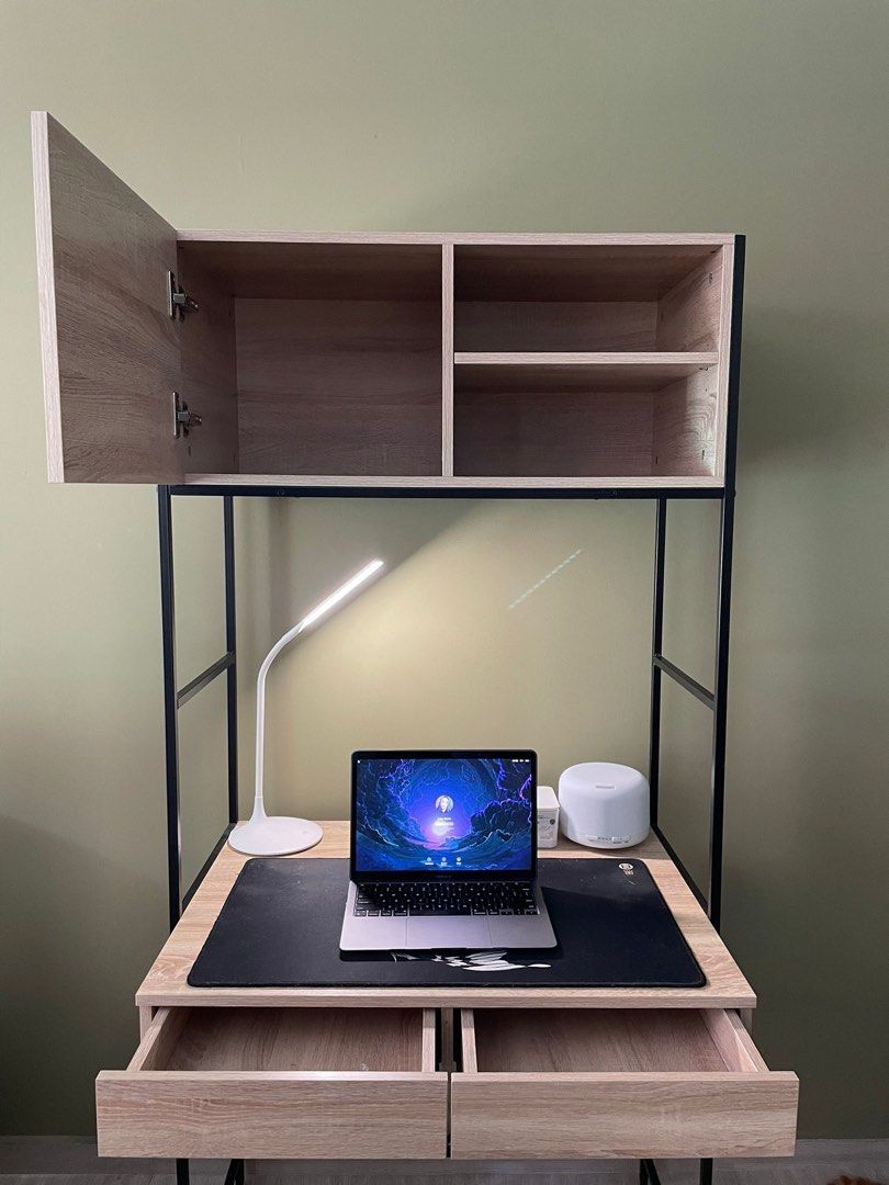 Study Table (Category: Tables & Sets) located in Singapore. Submitted by playitdifferent (Listing ID 1231541713, Image 2). Description: Like new (no scratch/rust) with original hinge condition. Quality is generally better than those offered via e-commerce because this is bought from retail outlet. Compact with good multiple cabinet and drawer spaces. Great for small room and for those who like well organized space..