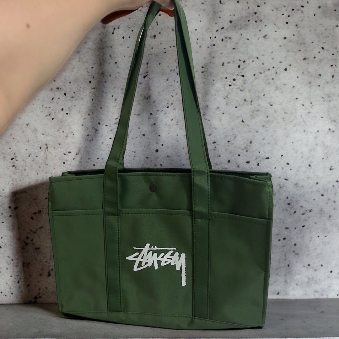 Stussy military shop green tote bag