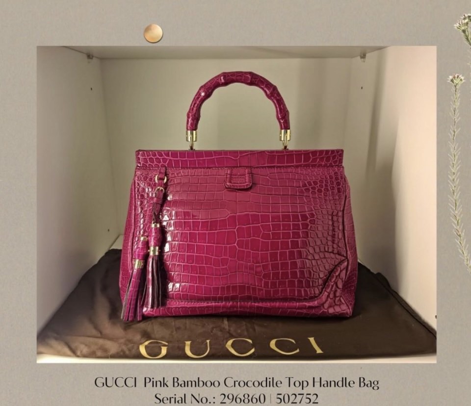 Super Rare Authentic Exotic Gucci Crocodile bamboo bag in fuschia pink color