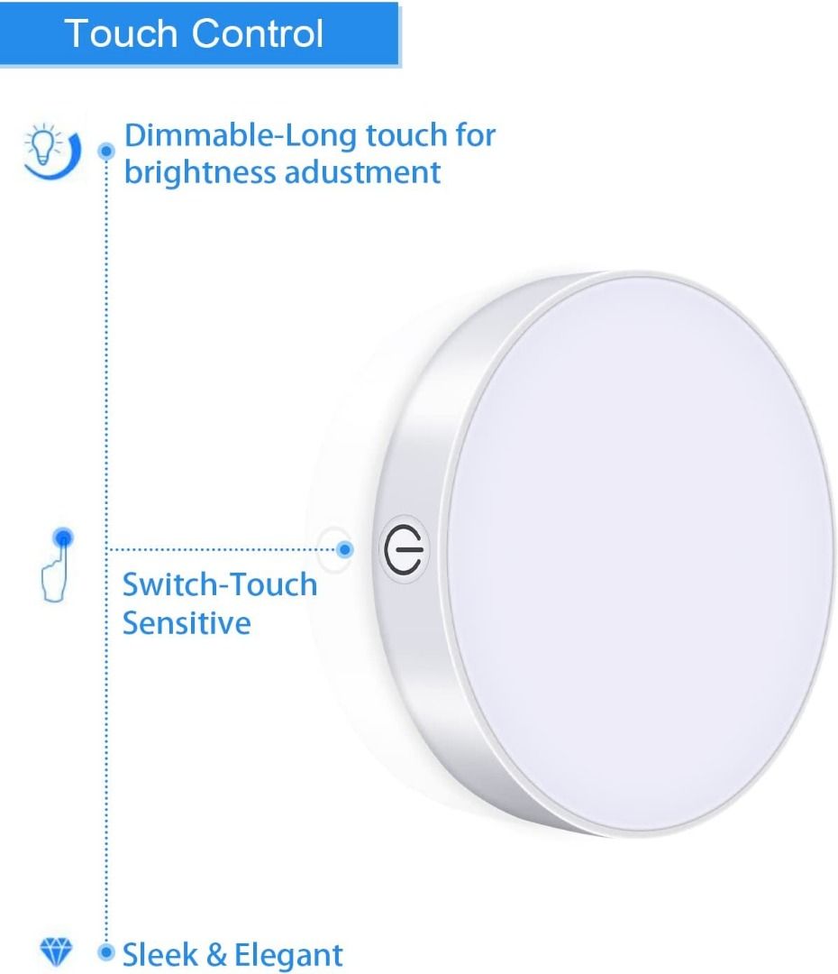 WILLED Dimmable Touch Light Buit-in 1000mAh Large Battery Rechargeable LED  Tap Lights, Magnet Stick on Closet Light