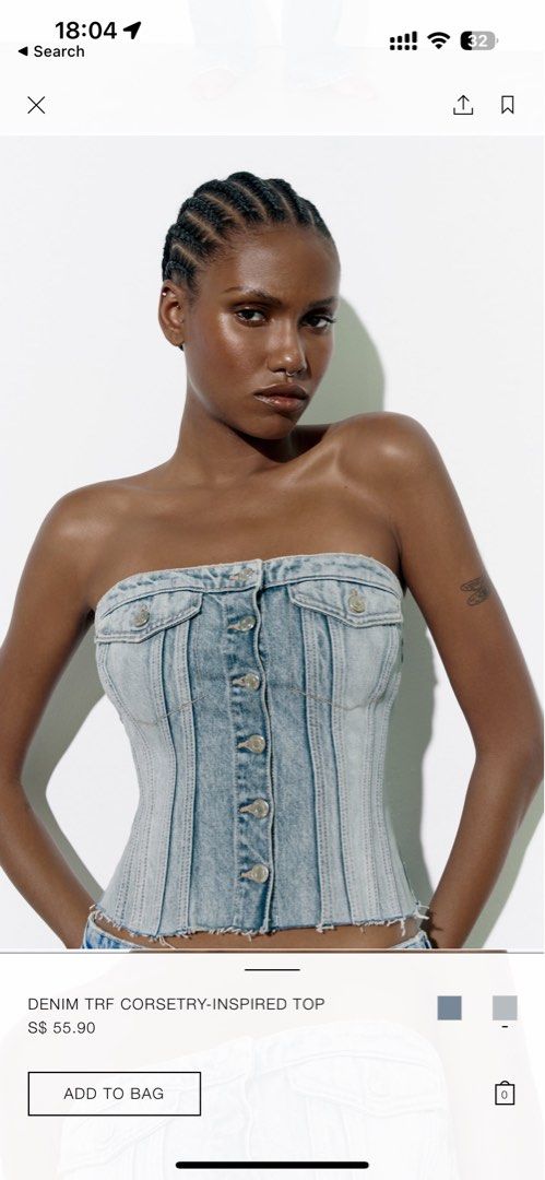 DENIM TRF CORSETRY-INSPIRED TOP - Blue